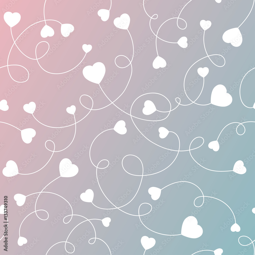 Seamless pattern white hearts on a pink and blue gradient Vector art for save the date card, wedding invitation or valentine's day card. 