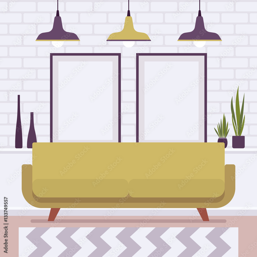 Retro interior with two big frames for copy space Retro interior with two big frames for copy space