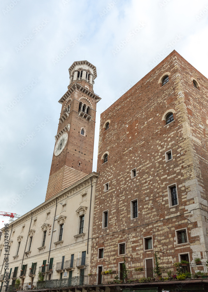 Lamberti tower and  Palazzo della Ragione in Verona. Italy