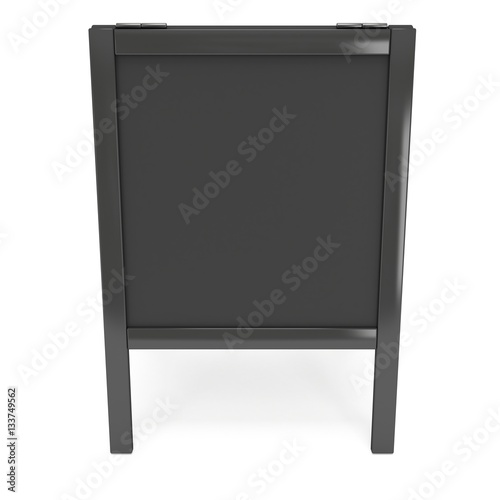 Sandwich board. Black menu outdoor display with clipping path. Trade show booth. 3d render isolated on white background. High Resolution Template for your design.