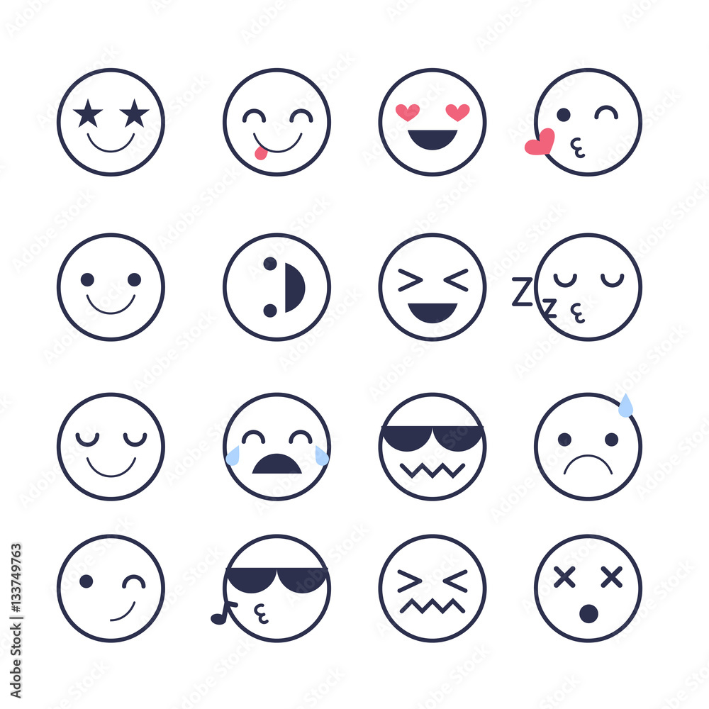 Set Emoji icons for applications and chat. Emoticons with different emotions isolated on white background. Set Emoji icons for applications and chat. Emoticons with different emotions isolated on white background.