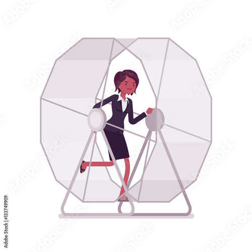 Businesswoman in a running wheel