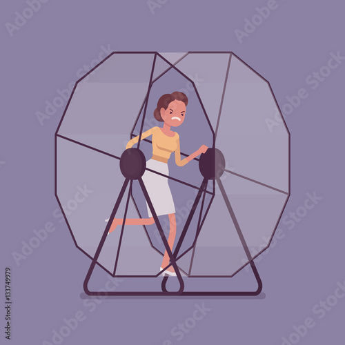 Businesswoman running in a mouse wheel