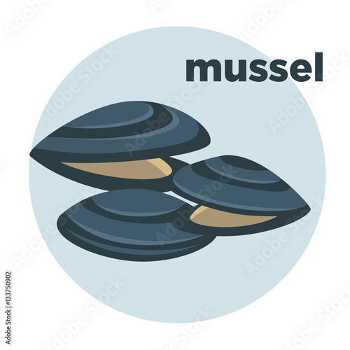Vector illustration mussel. Seafood icon.