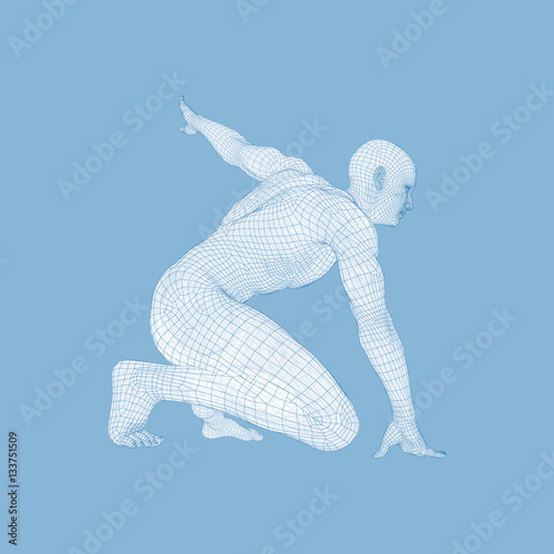 Athlete at Starting Position Ready to Start a Race. Sport Symbol