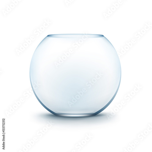 Blue Transparent Glass Smooth Empty Fishbowl Aquarium on Background photo