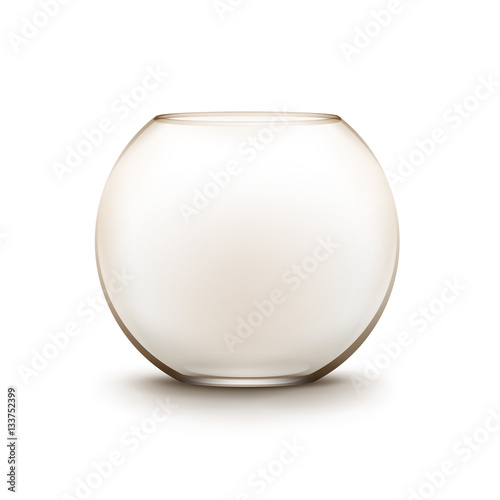 Transparent Glass Smooth Empty Fishbowl Aquarium Isolated on White Background