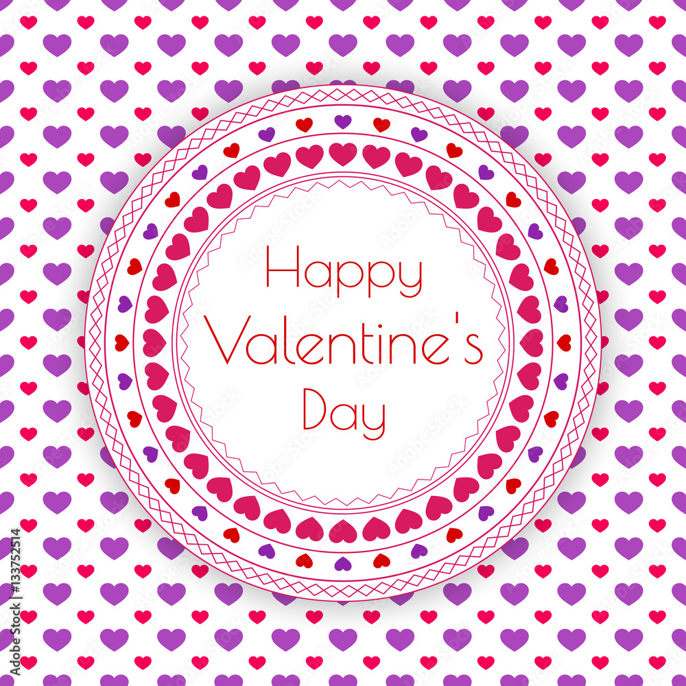 Happy Valentine's Day Greeting Card with hearts. Vector illustra