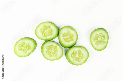 fresh sliced cucumber on white background, raw organic vegetable