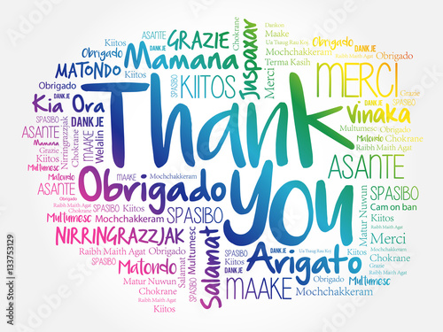 Thank You Word Cloud background, all languages, multilingual for education or thanksgiving day