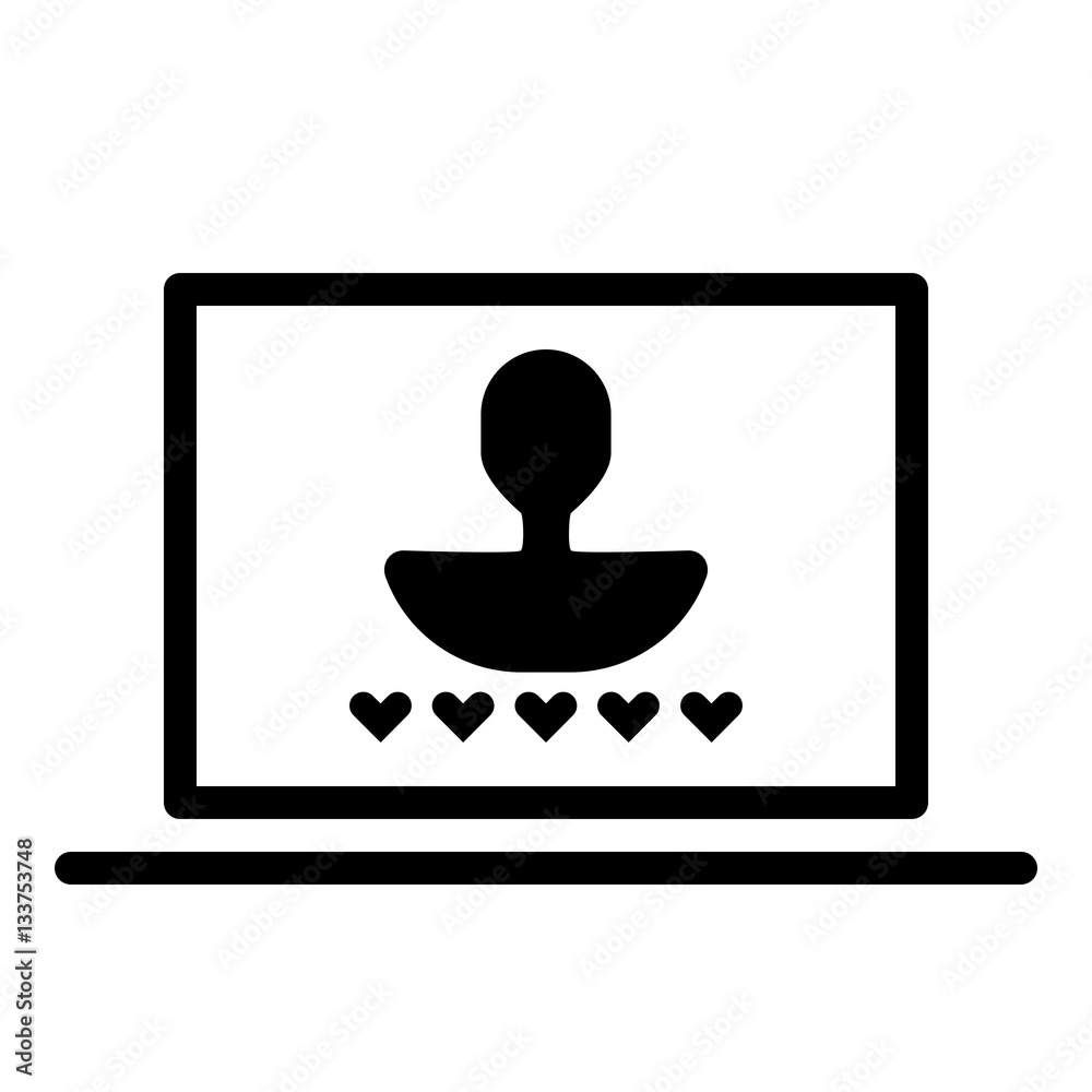 Online user rating icon - Flat design, glyph style icon - Black enclosed in a computer Online user rating icon - Flat design, glyph style icon - Black enclosed in a computer
