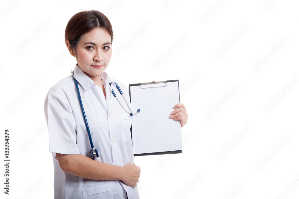 Young Asian female doctor hold a clipboard. Young Asian female doctor hold a clipboard.