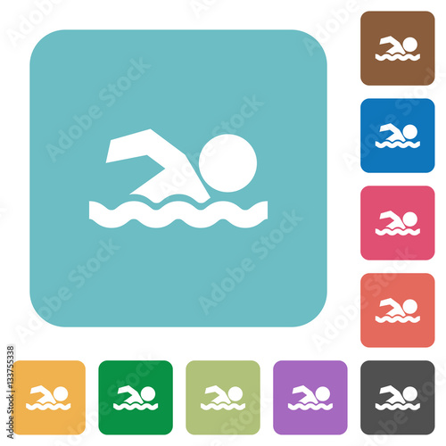 Swimming man rounded square flat icons