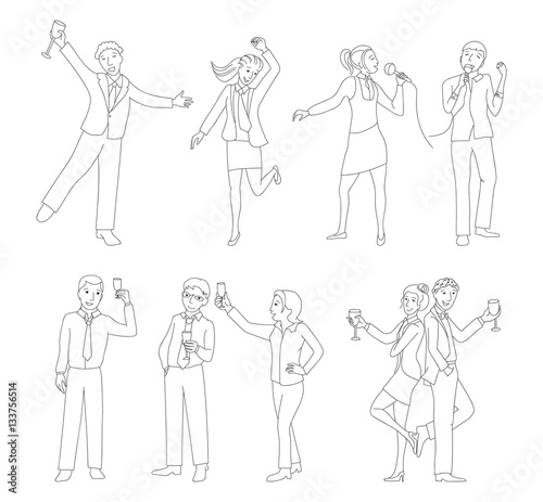 Office party people set thin line vector
