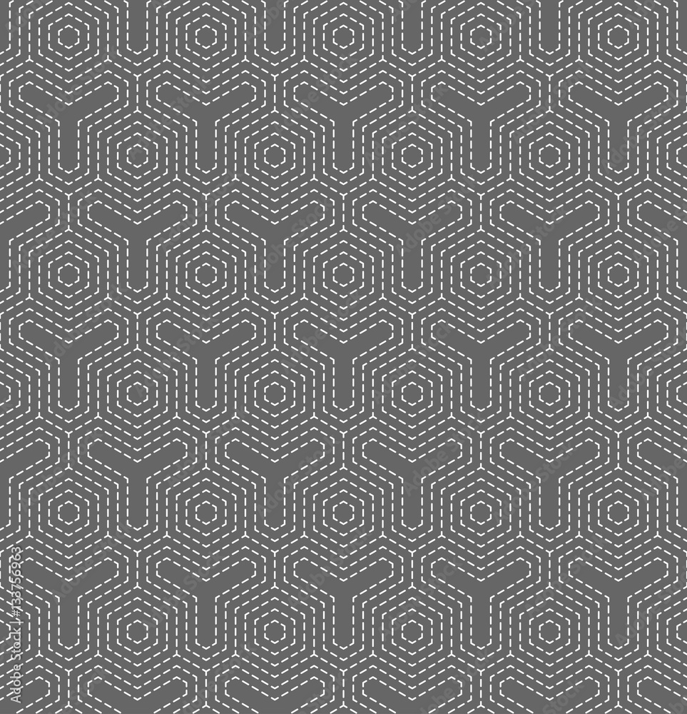 Vector seamless pattern. Modern stylish texture. Monochrome geometrical pattern. A grid of hexagonal shapes, marked dash.