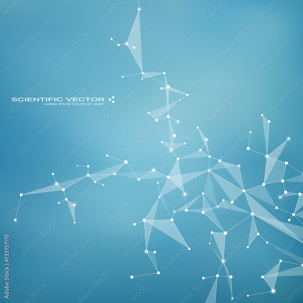 Molecule DNA and neurons vector. Molecular structure. Connected lines with dots. Genetic chemical compounds. Chemistry, medicine, science, technology concept. Geometric abstract background. Molecule DNA and neurons vector. Molecular structure. Connected lines with dots. Genetic chemical compounds. Chemistry, medicine, science, technology concept. Geometric abstract background.