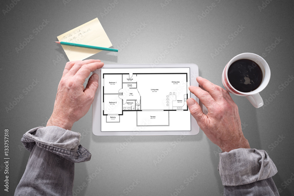 Apartment plan concept on a tablet