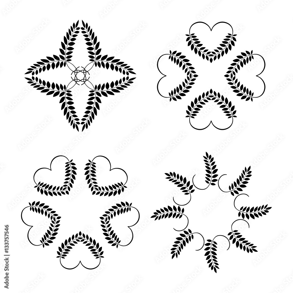 Fotografie Laurel wreath, heart tattoo set