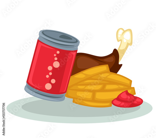 Fried chicken, fries and soda.