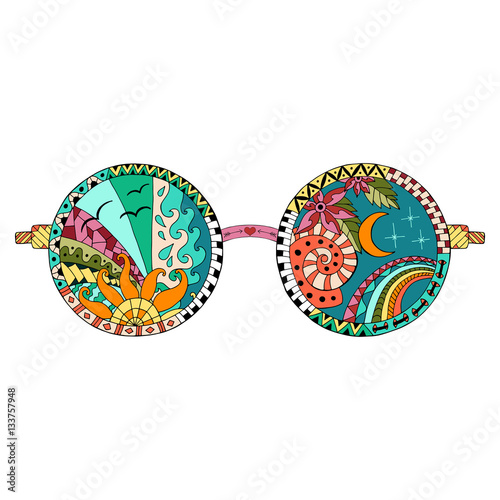 Hand drawn hippie sun glasses. photo