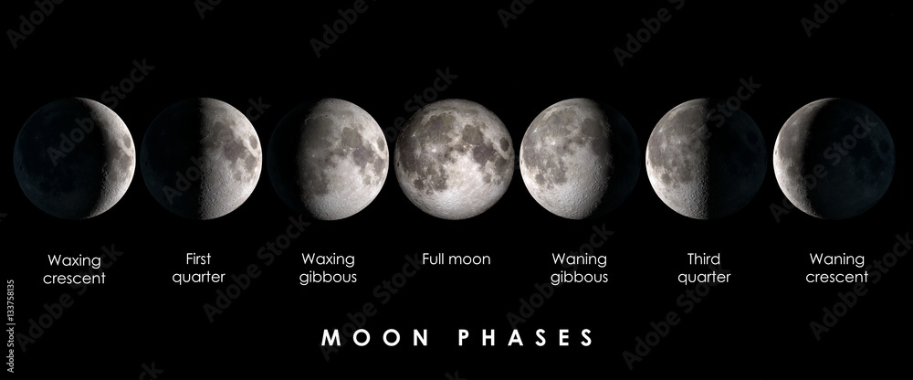 Fototapeta premium Fazy księżyca z tekstem, elementy tego obrazu są dostarczane przez NASA