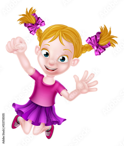 Happy Cartoon Girl Jumping