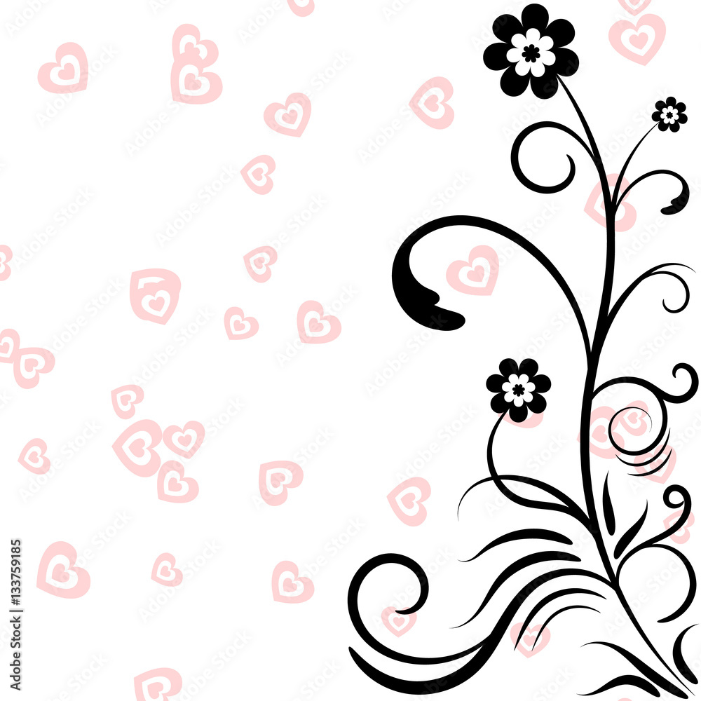 Greeting frame with red hearts and floral pattern background for Valentines Days Greeting frame with red hearts and floral pattern background for Valentines Days