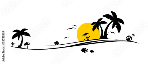 Silhouette Strand,Palmen und Meer
