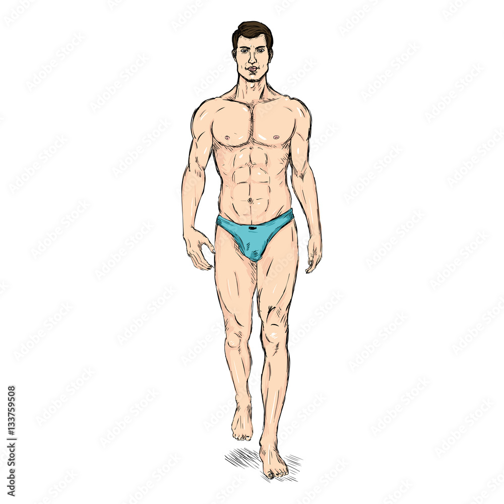 Vector Sketch Fashion Male Model in Underwear Vector Sketch Fashion Male Model in Underwear