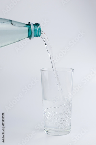 Water poured from a bottle into a glass