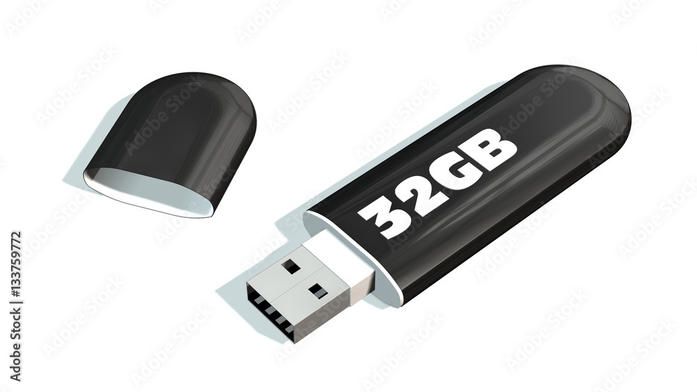 black 32 GB USB Flash Memory Drives isolated on white black 32 GB USB Flash Memory Drives isolated on white