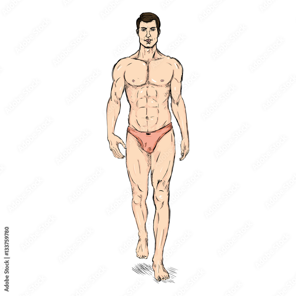 Vector Sketch Fashion Male Model in Underwear Vector Sketch Fashion Male Model in Underwear