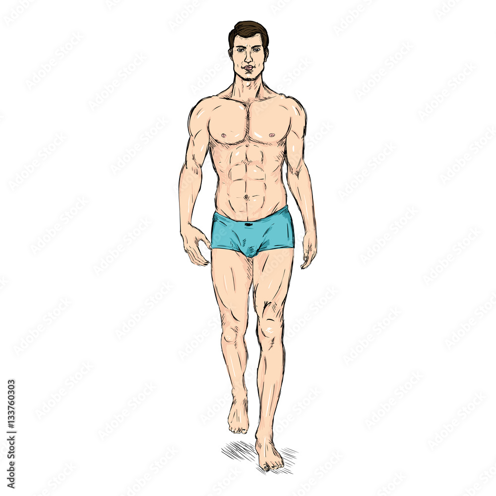 Vector Sketch Fashion Male Model in Underwear