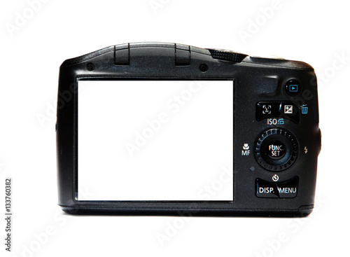 Display digital camera. Isolated on white. Place for text.