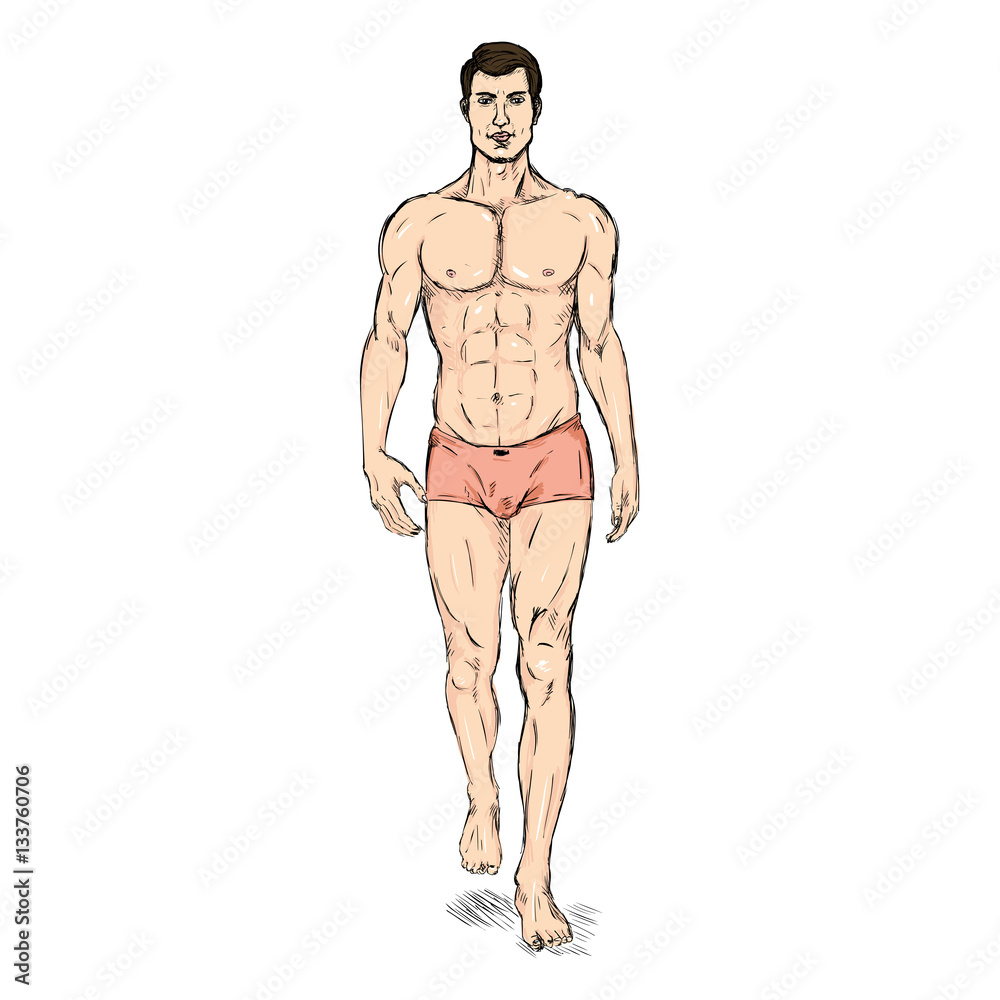 Vector Sketch Fashion Male Model in Underwear Vector Sketch Fashion Male Model in Underwear