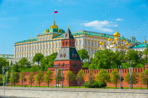 View of Moscow Kremlin and Kremlin Palace at bright sunny summer day
