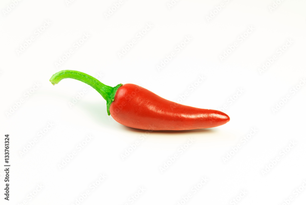 One ripe red Chilli peppers on over white