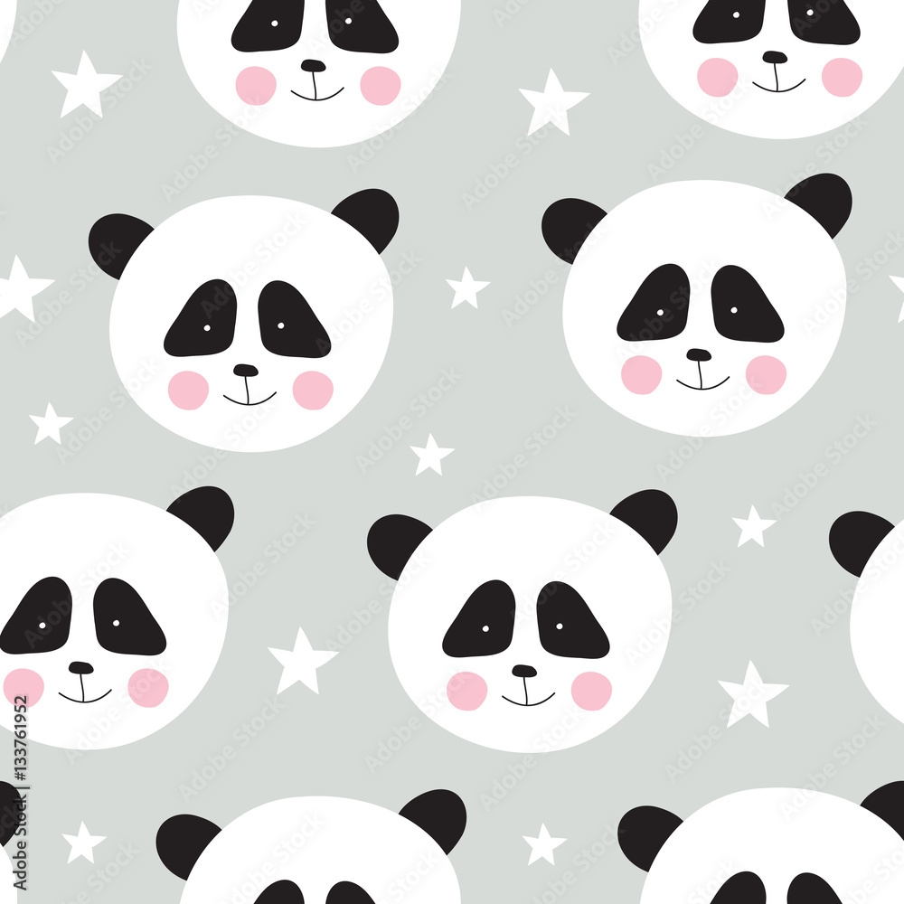 seamless cute panda pattern vector illustration