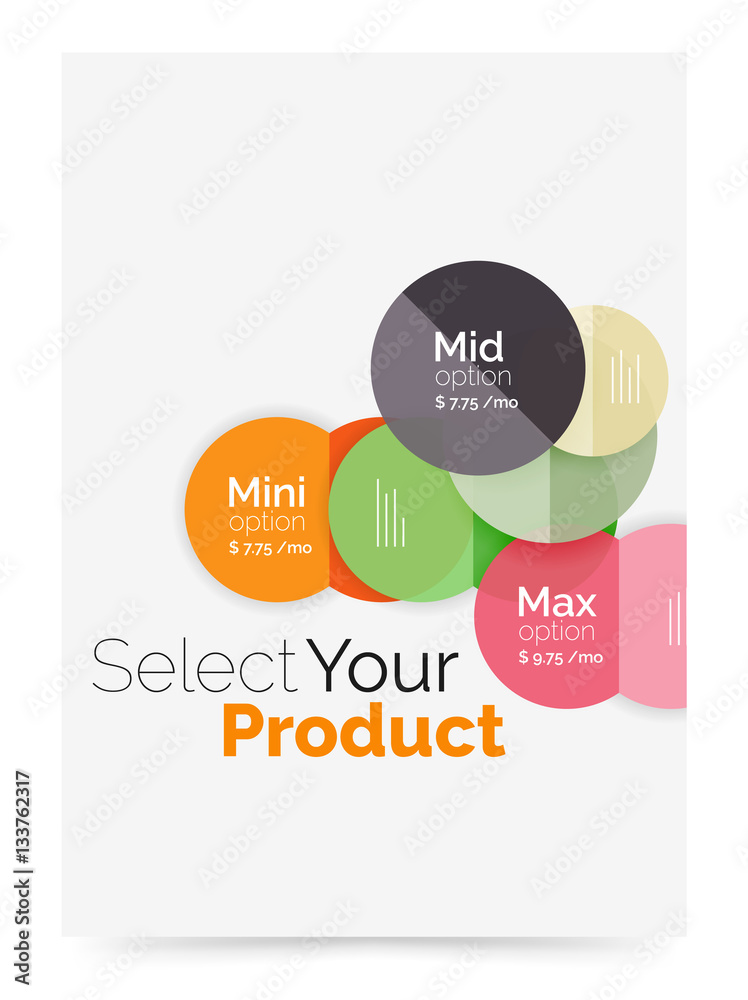 Transparent paper circles with option text Transparent paper circles with option text