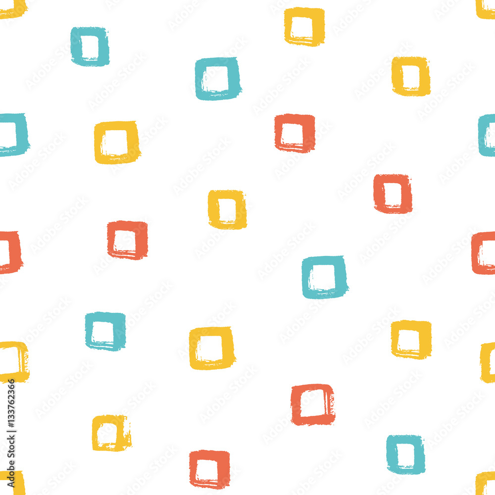 Seamless multicolored baby vector free hand doodle square texture, dry brush ink art.