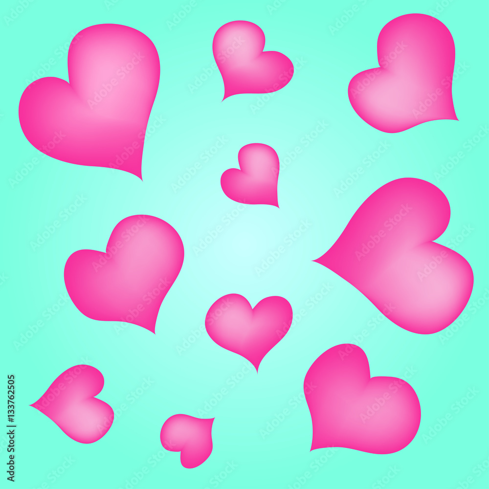 Hearts on a turquoise background