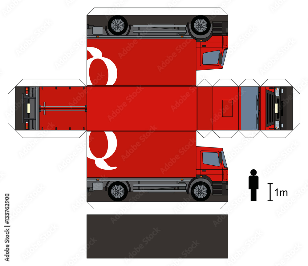 Fototapeta premium Paper model of a red delivery truck