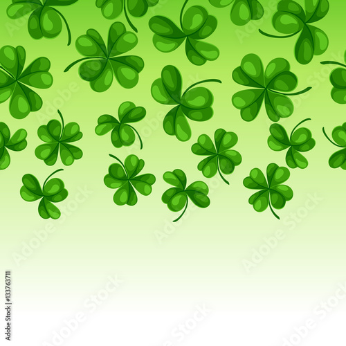 Saint Patricks Day seamless border. Green clover shamrock and the four-leaf