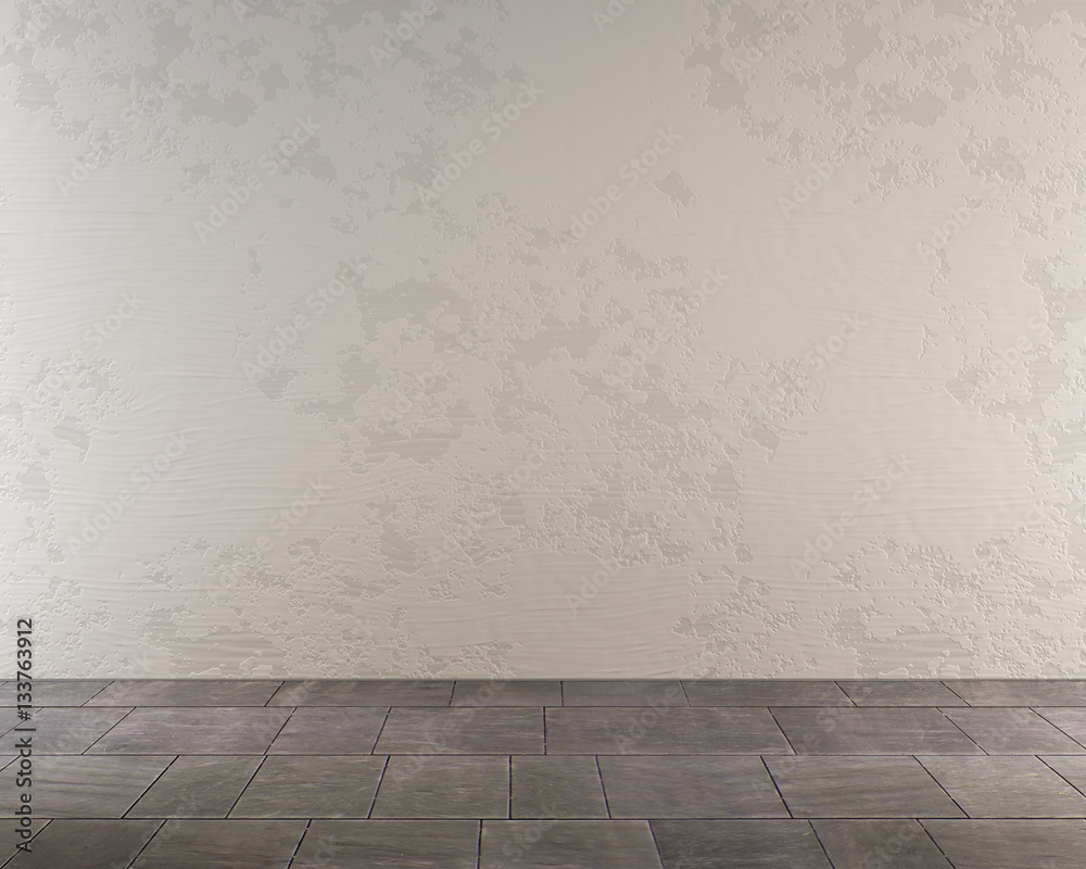 Fototapeta premium Room with rough white wall and grey stone floor