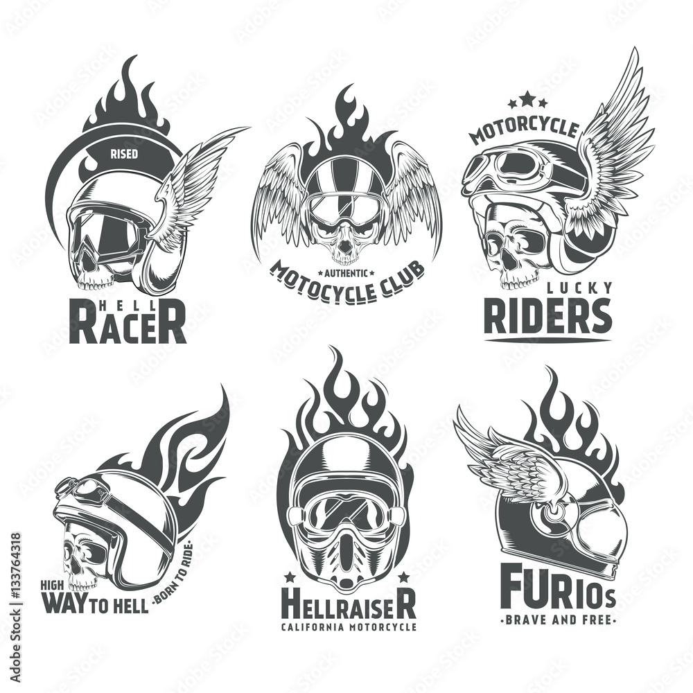 Fiery Motorcycle Skull Helmet Logotypes