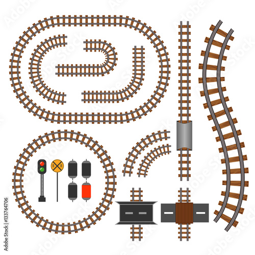Vector railroad and railway tracks construction elements