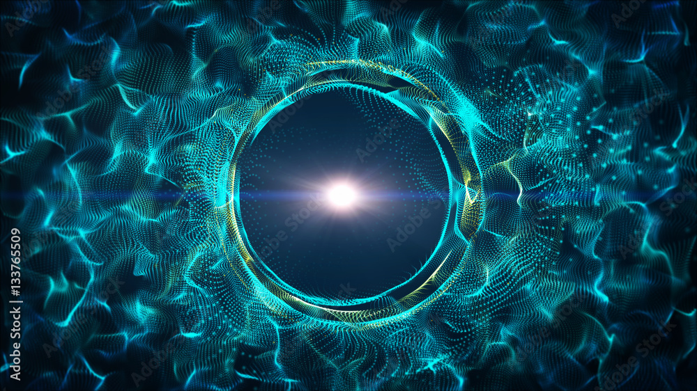 Fototapeta Dark green blue and glow particle circle abstract background wit