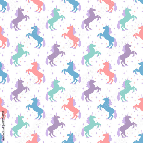 Seamless pattern with unicorn silhouette. Vector illustration. Cute magic background. Fantasy wallpaper © zuper_electracat