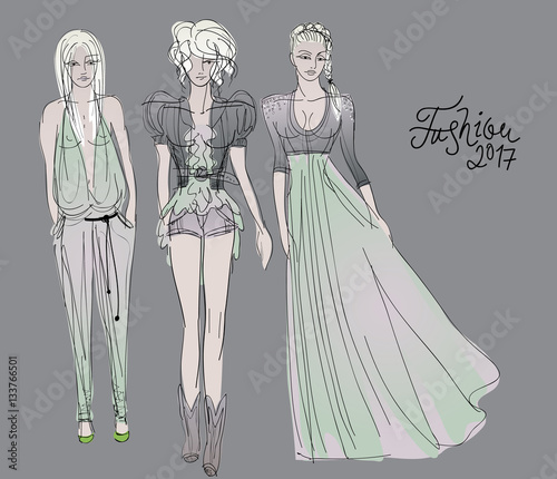 Trendy outfits / Three women go for a walk 