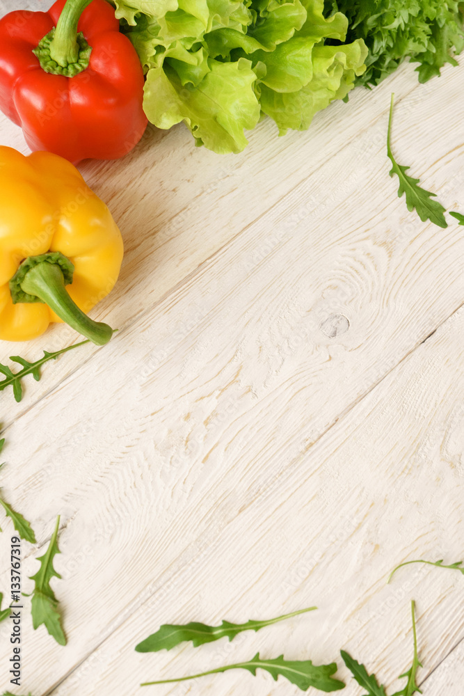 bell pepper, green salad and arugula bell pepper, green salad and arugula